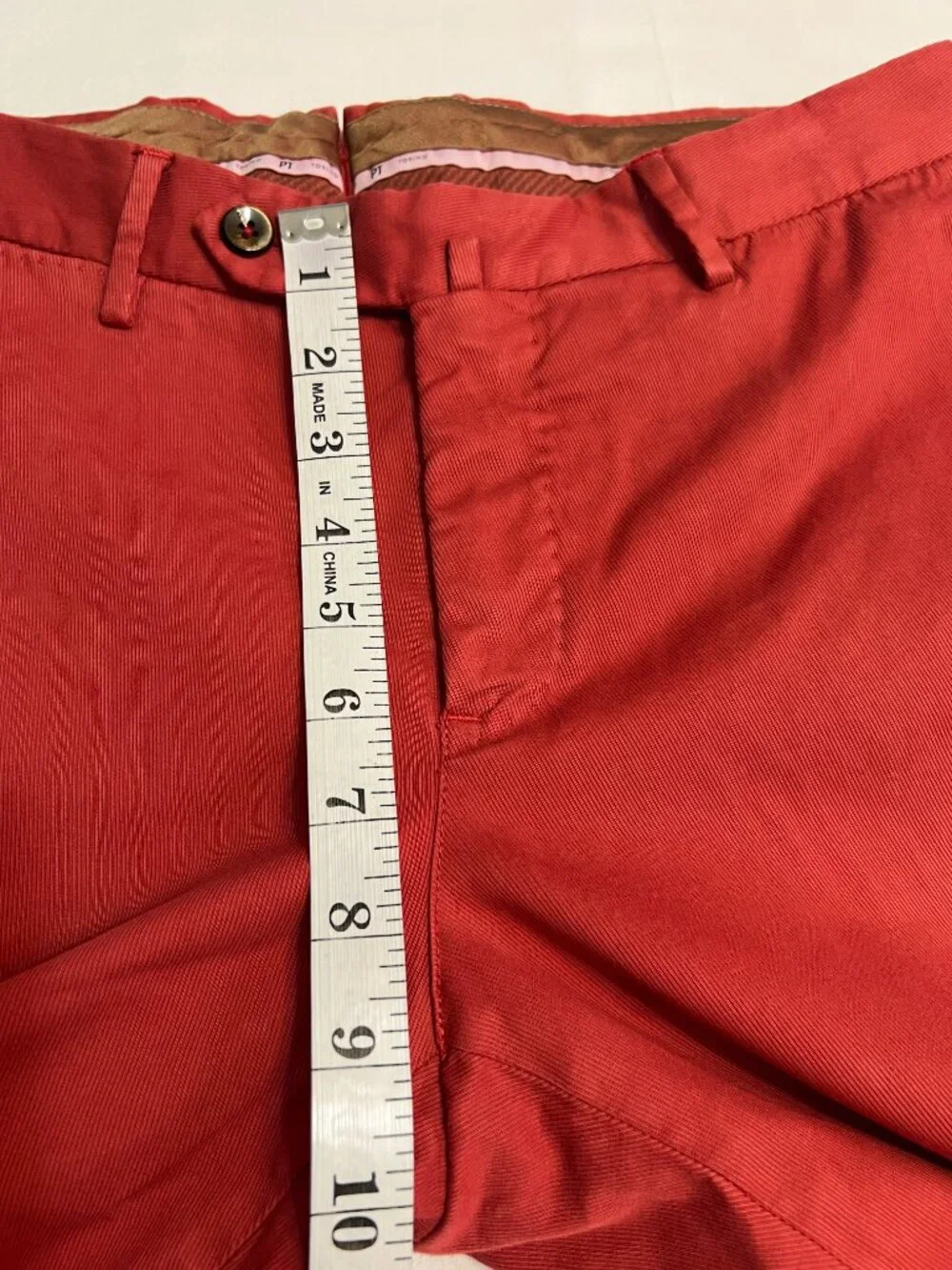 PT Torino Chino Pants Cotton Red Brown Waist 30 Superslim Fit Stretch Flat Front